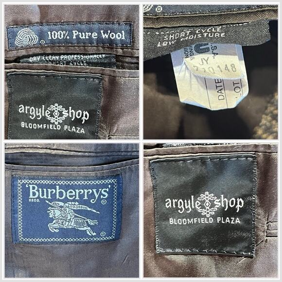 Vintage Burberry Mens 42R Brown Burgundy Tweed Houndstooth Blazer Sport Jacket - Picture 15 of 15